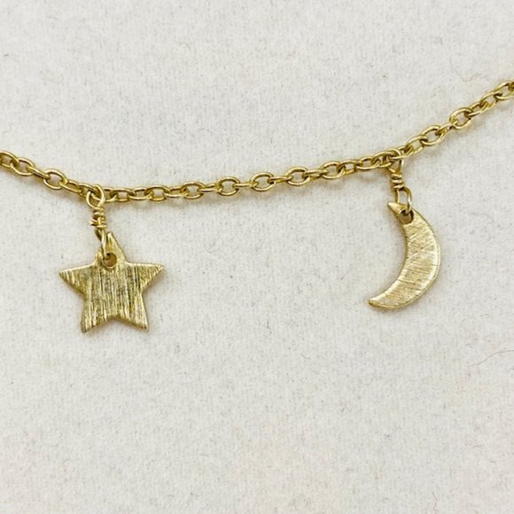 Meghan Bo Goldtone Textured Moon/Star Necklace 16" - Picture 2 of 6